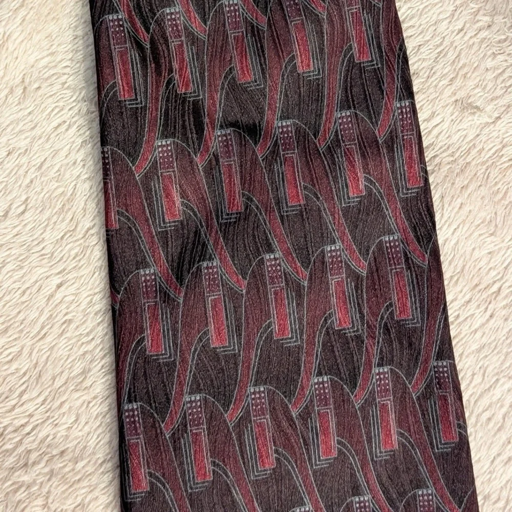 Zylos George Machado Silk Tie Set Geometric Abstract Blue Burgundy Red OS